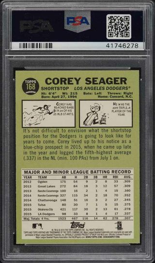 2016 Topps Heritage Action Corey Seager ROOKIE RC 168 PSA 10 GEM (PWCC) 2