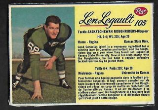 1963 Post Cfl Football: 105 Len Legault,  Saskatchewan Roughriders