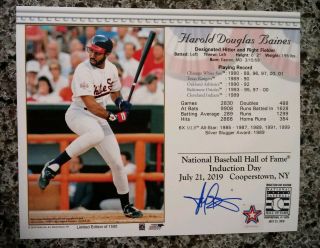 White Sox Harold Baines Signed 2019 Hall Of Fame 8x10 Induction Day Card
