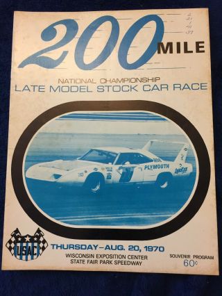 1970 Usac 200 Mile National Championship Stock Car Race Program Wisconsin Aug 20