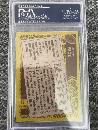1986 Topps Jerry Rice RC PSA 9 Perfect Centering High End 2
