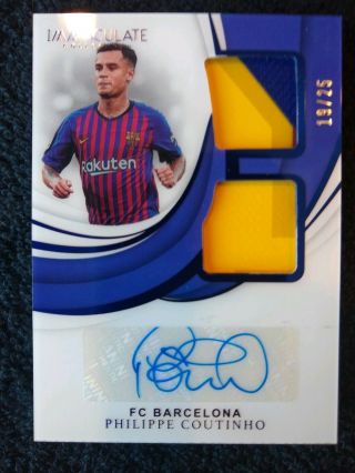 2018 - 19 Immaculate Philippe Coutinho 2 Color Game Worn Patch Auto /25 Barcelona
