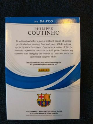 2018 - 19 Immaculate Philippe Coutinho 2 COLOR GAME WORN PATCH AUTO /25 BARCELONA 2