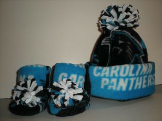Panthers Baby Hat Handmade Newborn Beanie & Booties Fleece Set Nfl Carolina