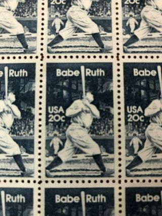Babe Ruth Sheet Of 50 20 Cent Stamps