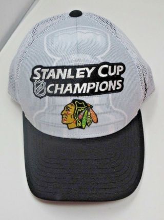 Chicago Blackhawks Stanley Cup Champions Hat Reebok 2015 Trophy Mesh Snapback