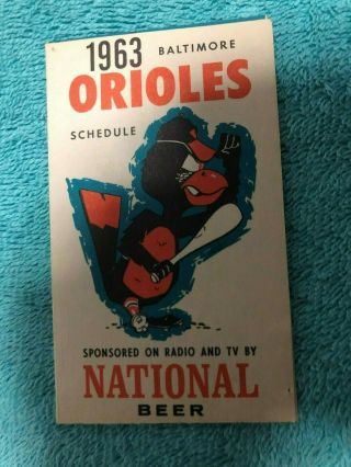 1963 Baltimore Orioles National Beer Tri - Fold Schedule Angry Bird Logo