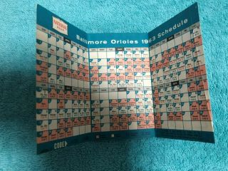 1963 BALTIMORE ORIOLES NATIONAL BEER TRI - FOLD SCHEDULE ANGRY BIRD LOGO 3