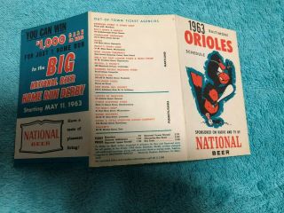 1963 BALTIMORE ORIOLES NATIONAL BEER TRI - FOLD SCHEDULE ANGRY BIRD LOGO 4