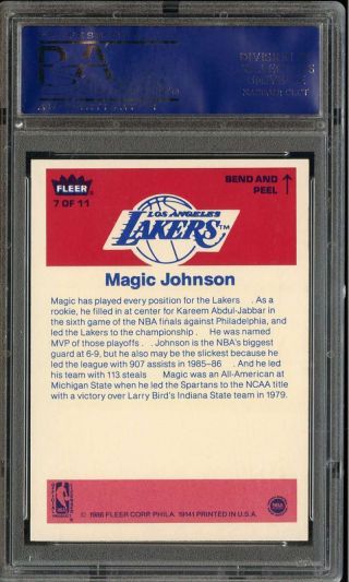 1986 - 87 FLEER STICKERS 7 MAGIC JOHNSON PSA 8 LAKERS HOF K3316 2