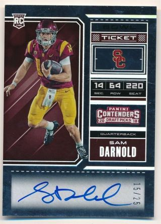 Sam Darnold 2018 Panini Contenders Rc Rookie Bowl Ticket Autograph Sp Auto /25
