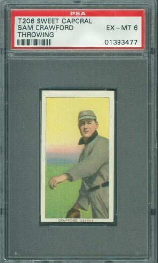 1909 - 11 T206 Sam Crawford Throwing - Tigers - Sweet Caporal 350 Factory 25 - Psa 6