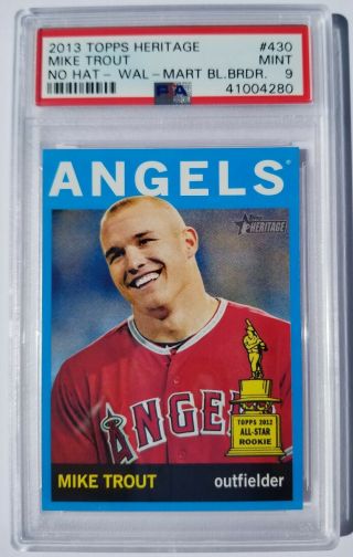 2013 Topps Heritage Wal - Mart Blue Border Mike Trout No Hat Angels Psa 9