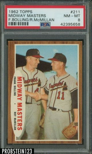 1962 Topps 211 F Bolling R Mcmillan Midway Masters Psa 8 Nm - Mt