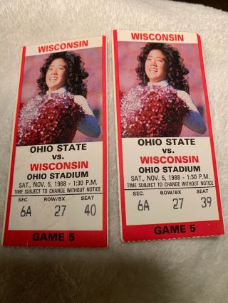 1988 Ohio State Vs.  Wisconsin Football Ticket Stubs