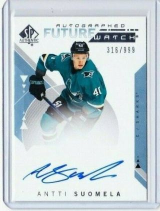 2018 - 19 Ud Spa Future Watch Antti Suomela 203 Rookie Auto /999 Sharks Pd