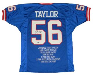 Lawrence Taylor Signed Autographed York Giants 56 Blue Stat Jersey Tristar