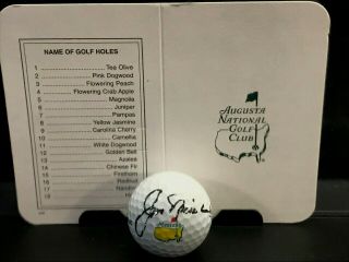 Autographed Jack Nicklaus Masters Golf Ball & Augusta National Scorecard