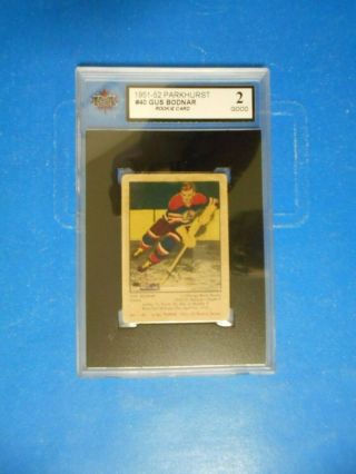 1951 - 52 Parkhurst 40 Gus Bodnar Nhl Hockey Rookie Card - Black Hawks - Ksa 2 Good