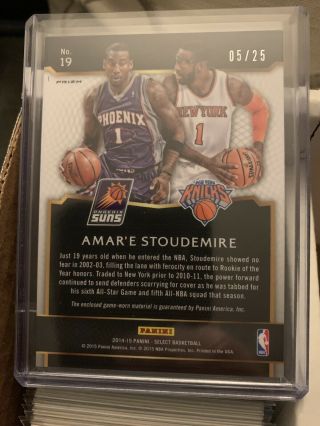 2014 - 15 Select Amar’e Stoudemire City To City Dual Patch /25 Suns And Knicks 2
