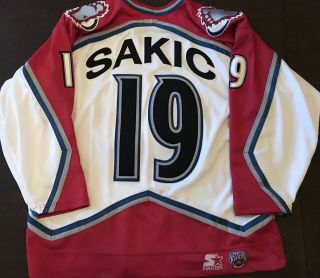 Joe Sakic 1997 - 99 Colorado Avalanche Starter NHL Hockey Jersey White Sz L 7