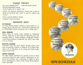 1976 Pittsburgh Pirates Baseball Pocket Schedule