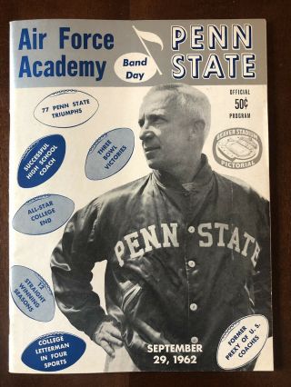 1962 Penn State Nittany Lions Football Program Vs Air Force Academy Cadets