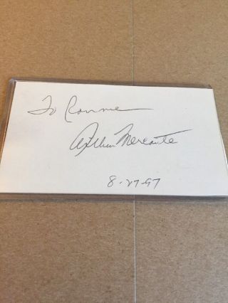 Arthur Mercante Signed 3x5 Index Card Authentic Autograph Boxing Referee