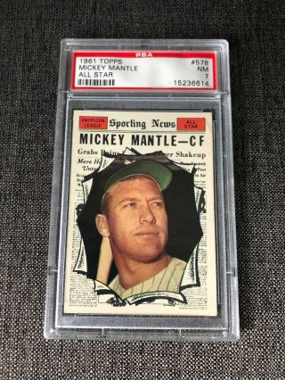 1961 Topps Baseball 578 Mickey Mantle All Star Psa 7 Nrmt