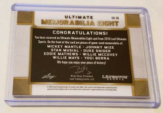 2019 Leaf Ultimate Sports Memorabilia Eight Baseball HOF Mantle,  Mays 1/15 2