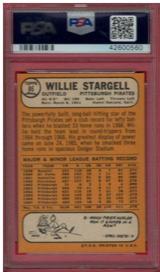 1968 Topps WILLIE STARGELL 86 PSA Grade 6 EX - MT COND.  