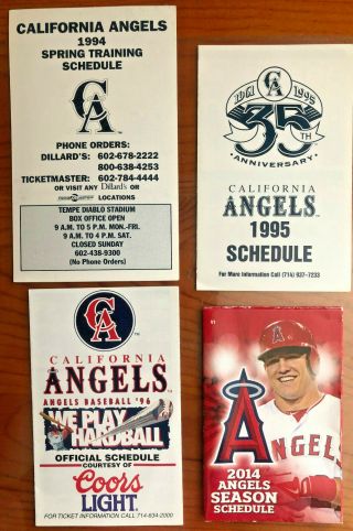 4 Mlb Pocket Schedules California Angels Vintage 94 - 95 - 96 Trout