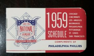1959 Official National League Schedule Book Rare Issued Philadelphia Phillies