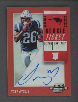 2018 Contenders Optic Red Rookie Ticket Sony Michel Rc Auto 58/99 Patriots