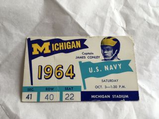 1964 Michigan Wolverines Vs Navy Midshipmen Football Ticket Stub