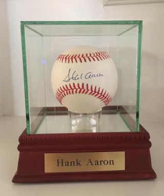 Hank Aaron Autographed Signed Official Major League Baseball,  Display Case