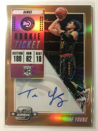 2018 - 19 Contenders Optic Orange Prizm Rookie Ticket Autograph Trae Young 09/25