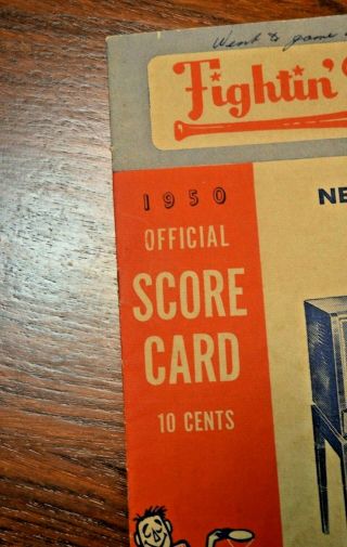 Official 1950 Philadelphia Phillies Chicago Cubs Score Card Scorecard Program 2