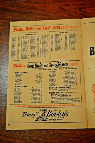 Official 1950 Philadelphia Phillies Chicago Cubs Score Card Scorecard Program 8