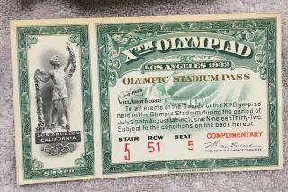 1932 Olympics Los Angeles Full Ticket 10th Olympiad Xth Stadium Pass 7/30 - 8/14 2