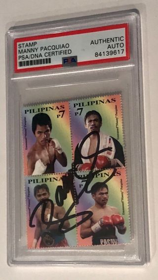 4 Stamp Panel Manny Pacquiao Pacman Signed Trading Card Psa/dna Slabbed