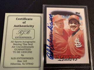 1988 Topps Red Schoendienst On Card Autograph Signed Hof