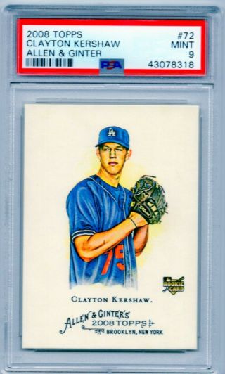 Clayton Kershaw 2008 Topps Allen & Ginter 72 Los Angeles Dodgers Sp Rc Psa 9