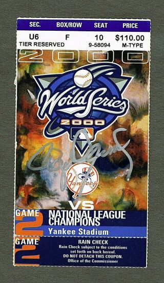 Roger Clemens Signed 2000 World Series Game 2 Ticket W/coa,  Subway Series