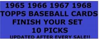 1965 1966 1967 1968 Topps Baseball Cards Finish Your Set 10 Picks