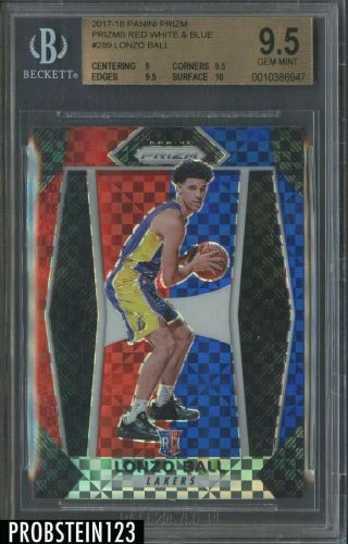 2017 - 18 Panini Prizm Red White Blue 289 Lonzo Ball Lakers Rc Rookie Bgs 9.  5
