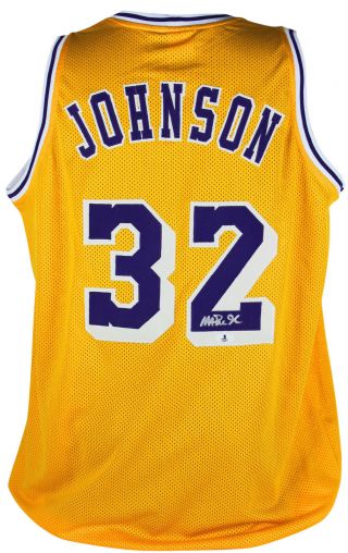 Lakers Magic Johnson Authentic Signed Yellow Jersey Autographed Bas Witnessed 1