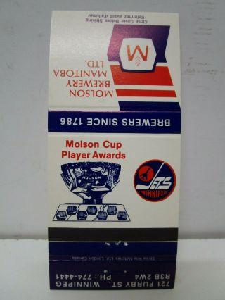 Vintage Winnipeg Jets Hockey,  Molson Cup Players Awards Brewery Matchbook Cover