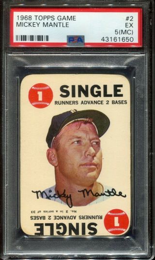 1968 Topps Game Mickey Mantle 2 Psa 5 Ex (mc) Hof Yankees Baseball Card