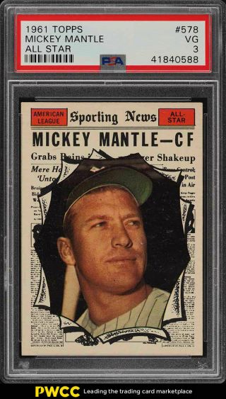 1961 Topps Mickey Mantle All - Star 578 Psa 3 Vg (pwcc)